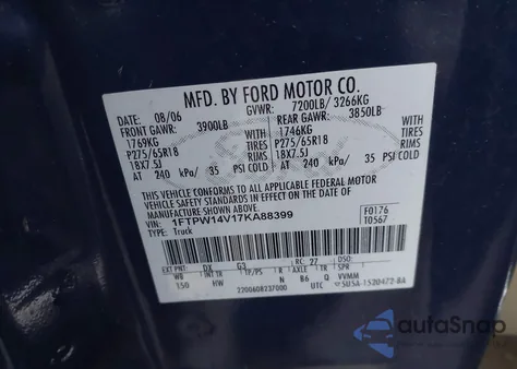 2007 Ford F-150 Fx4/Lariat/Xlt z USA, uszkodzony, nr VIN 1FTPW14V17KA88399